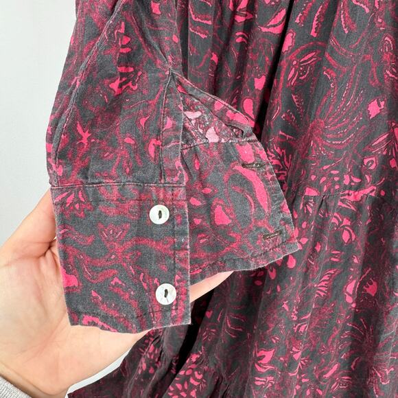 Ro's Garden Long Sleeves Button Front Maxi Dress Black & Red Size Large - Picture 5 of 5